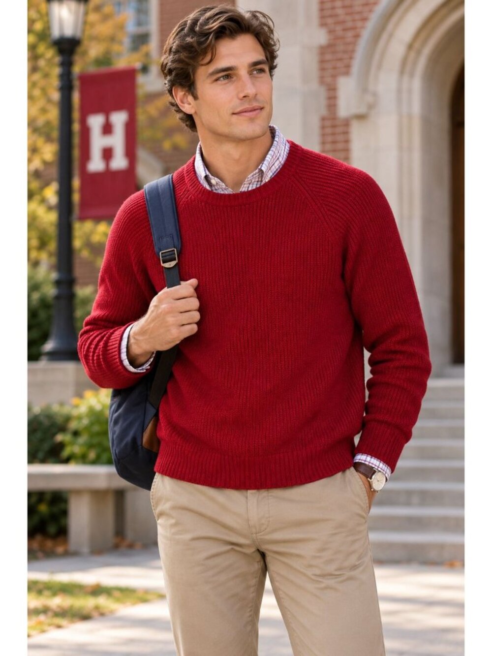 NWT John Bartlett Consensus Sweater Mens L Cayenne Red Cotton Crewneck Pullover
